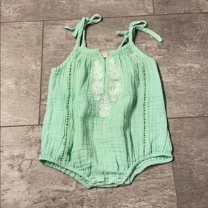 Pink chicken Mint Green Romper